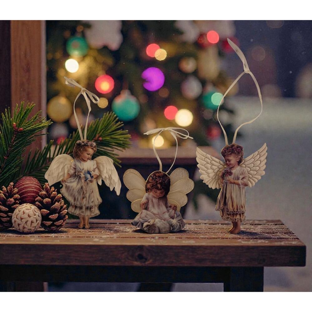 Heavens Little Angels Garden Satin Wing Dona Gelsinger Porcelain Ornaments Set 3